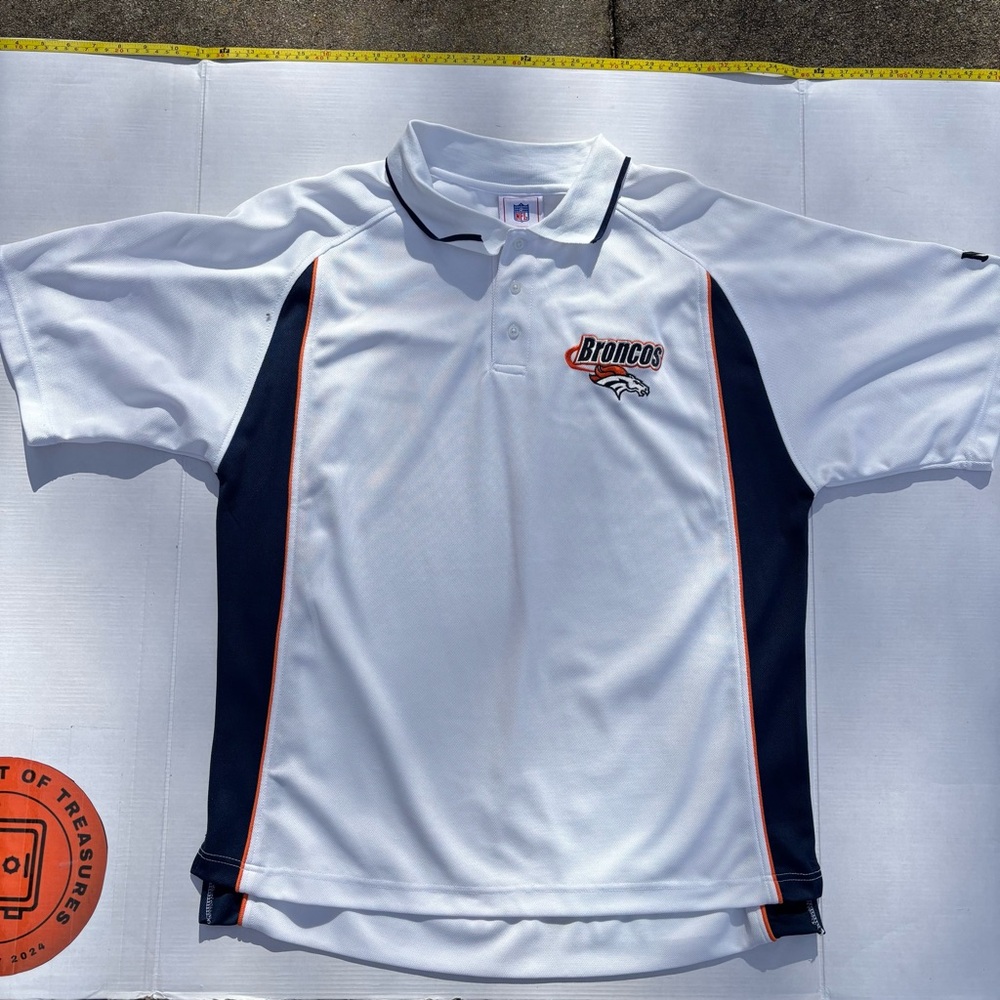 NFL Denver Bronco’s White and Navy Polo Shirt men’s sz‎ large nfl